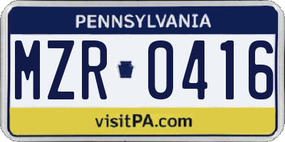 PA license plate MZR0416