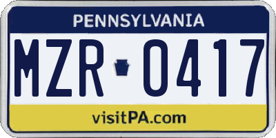 PA license plate MZR0417