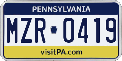 PA license plate MZR0419