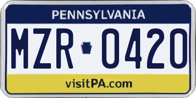 PA license plate MZR0420