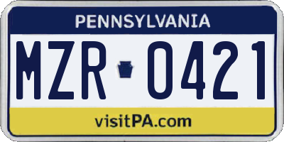 PA license plate MZR0421