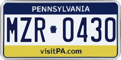 PA license plate MZR0430