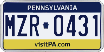 PA license plate MZR0431