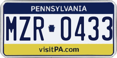 PA license plate MZR0433