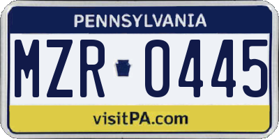 PA license plate MZR0445
