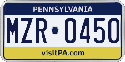 PA license plate MZR0450