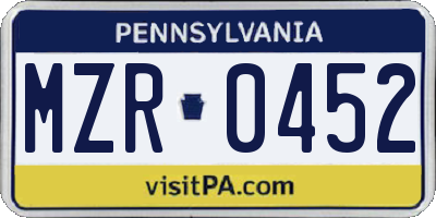 PA license plate MZR0452