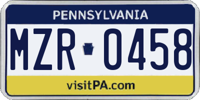 PA license plate MZR0458