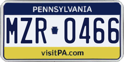 PA license plate MZR0466