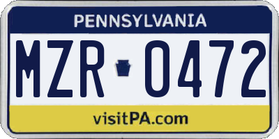 PA license plate MZR0472