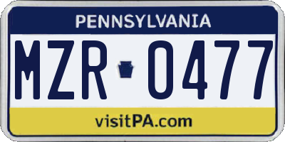 PA license plate MZR0477