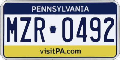 PA license plate MZR0492