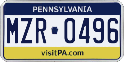 PA license plate MZR0496