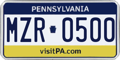 PA license plate MZR0500