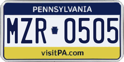 PA license plate MZR0505