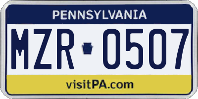 PA license plate MZR0507