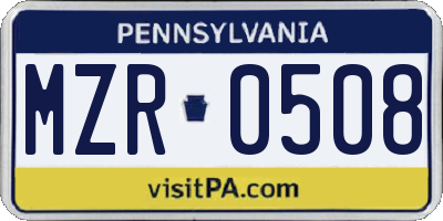 PA license plate MZR0508