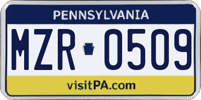 PA license plate MZR0509