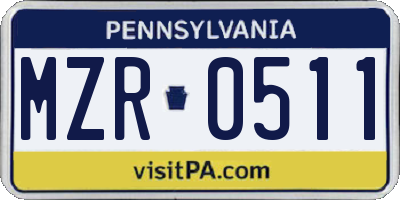 PA license plate MZR0511