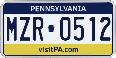 PA license plate MZR0512