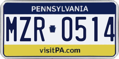 PA license plate MZR0514