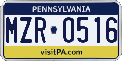 PA license plate MZR0516