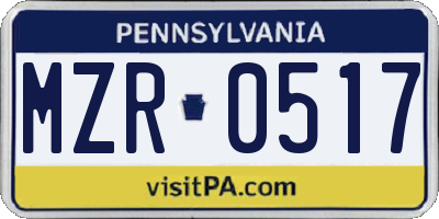PA license plate MZR0517