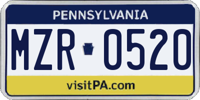 PA license plate MZR0520