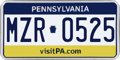 PA license plate MZR0525