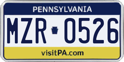 PA license plate MZR0526