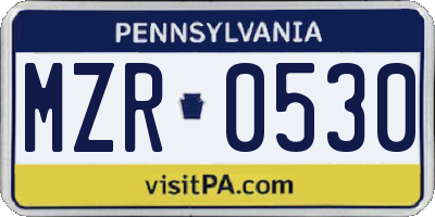 PA license plate MZR0530