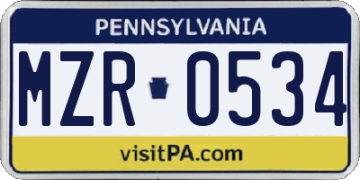 PA license plate MZR0534