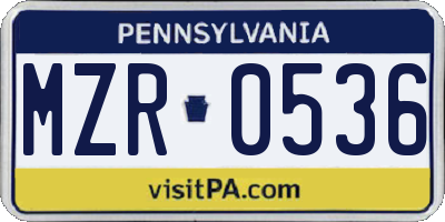 PA license plate MZR0536