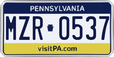PA license plate MZR0537