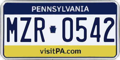 PA license plate MZR0542