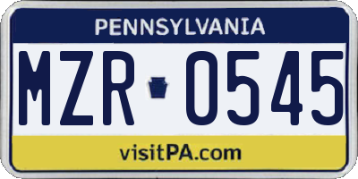 PA license plate MZR0545