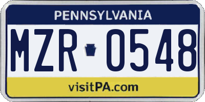 PA license plate MZR0548
