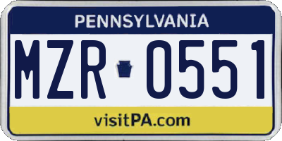 PA license plate MZR0551