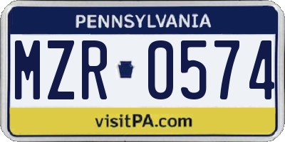 PA license plate MZR0574