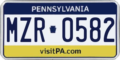 PA license plate MZR0582