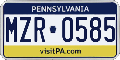 PA license plate MZR0585