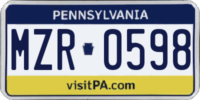 PA license plate MZR0598