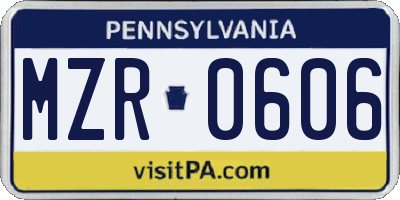 PA license plate MZR0606