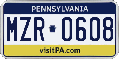 PA license plate MZR0608