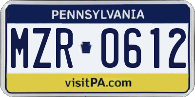 PA license plate MZR0612