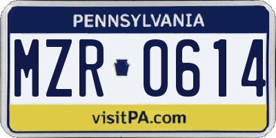 PA license plate MZR0614