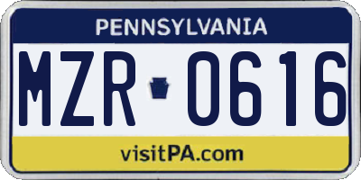 PA license plate MZR0616