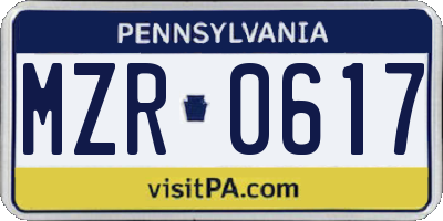 PA license plate MZR0617
