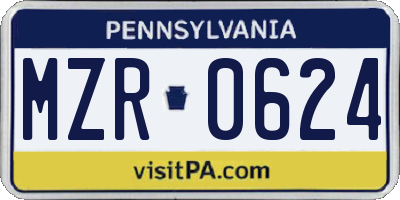 PA license plate MZR0624