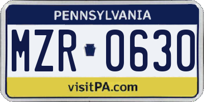 PA license plate MZR0630